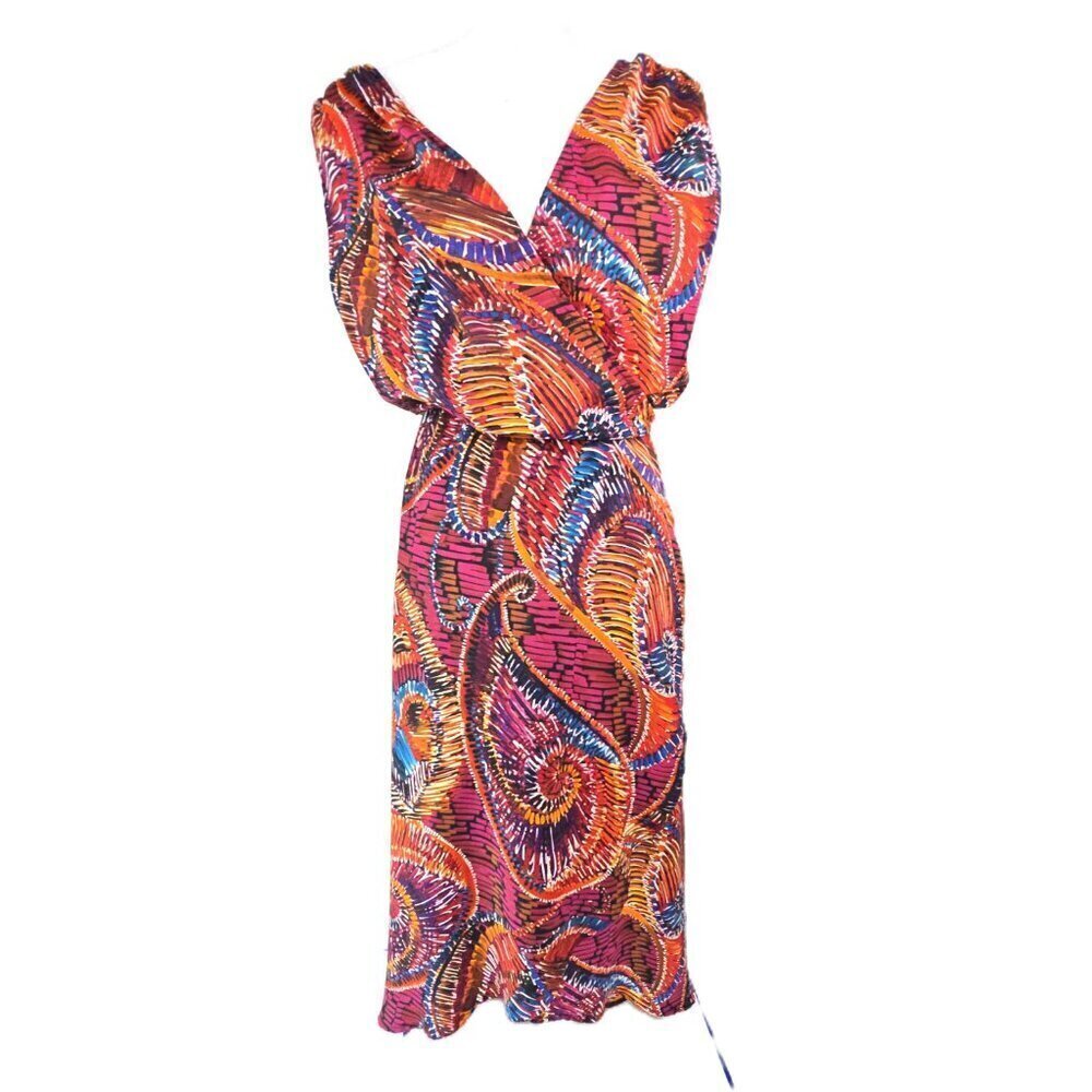 London Times Red Orange Paisley V Neck High Low Maxi Dress